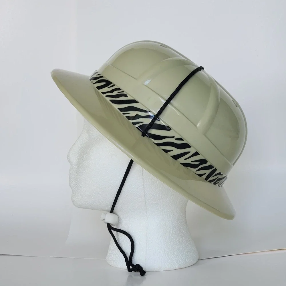 Safari Jungle Explorer Hat Plastic Helmet Zebra Trim Costume